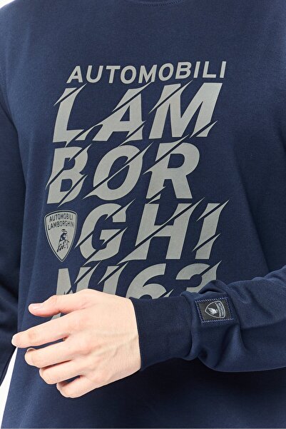 Lamborghini Men Crew Neck Graphic Printed long Sleeves Sweatshirt, Navy