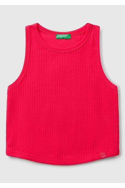 United Colors of Benetton Girl's Fuchsia Corded Crop Tank Top