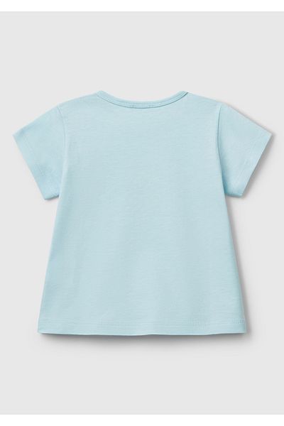 United Colors of Benetton تي شيرت أزرق فيروزي للأطفال بأزرار كبس على الكتف