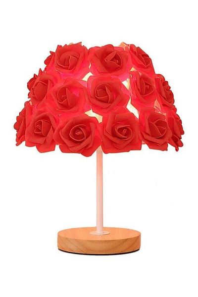 COOYA Rose Three-Color Table Lamp, Remote Control Dimming, USB Port, Suitable for Bedroom and Living Room