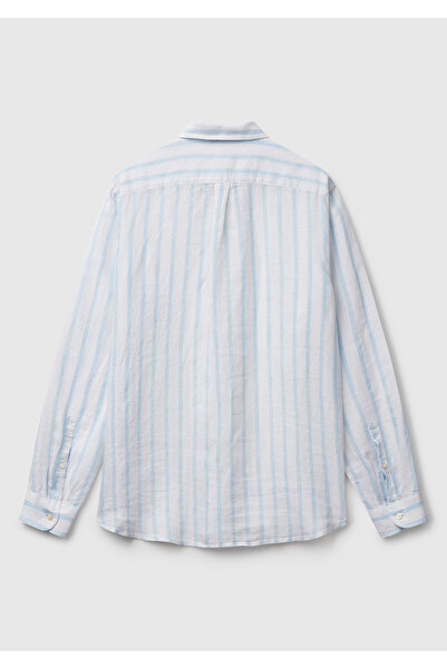 United Colors of Benetton Men's White Striped 100% Linen Shirt