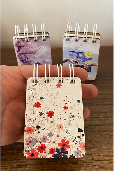 kutuTR Mini Finger Notebook Wooden Cover Spral Mini Notepad 3 Pieces