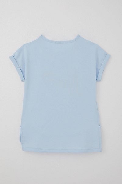 Breeze Tricou pentru fete cu litere în relief, cu fantă, 10-16 ani, albastru deschis