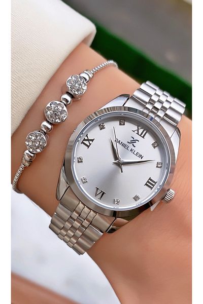 Daniel Klein Silver Colored Steel Cord Women's Wristwatch and Bracelet Gift Set