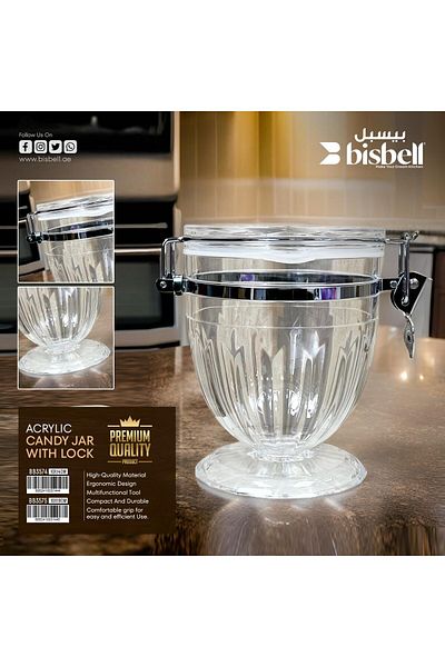 Bisbell Acrylic Candy Jar with Lock, 10x18 cm, JAR, Storage Container,Box,BB3575