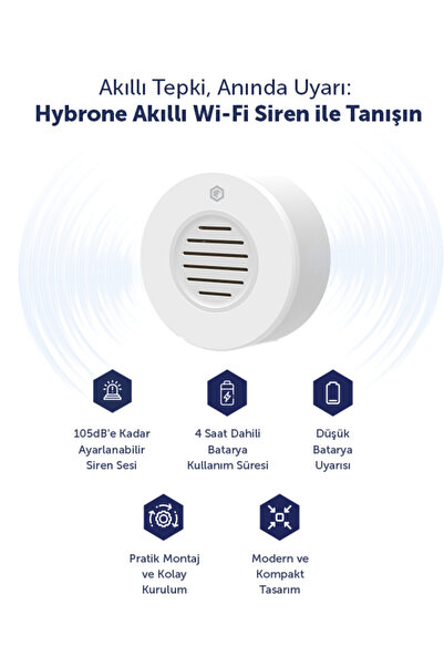 Hybrone Akıllı İç Ortam Siren, Uzaktan Kontrol, Ayarlanabilir Ses Süresi, Yangına Dayanıklı