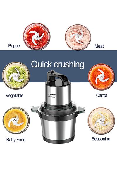 SOKANY 2-Speeds 4L Electric Meat Grinder Chopper Food Processor 4-Blades 800W SK-7028 Black/Sliver