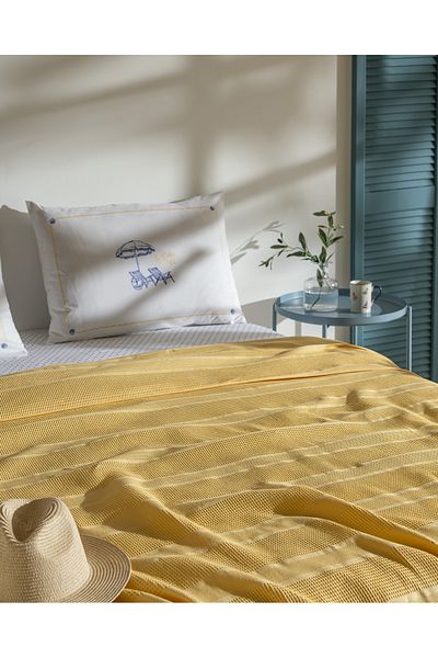Madame Coco Mathilda King Size 100% Cotton Karde Plain Pique Set - Yellow