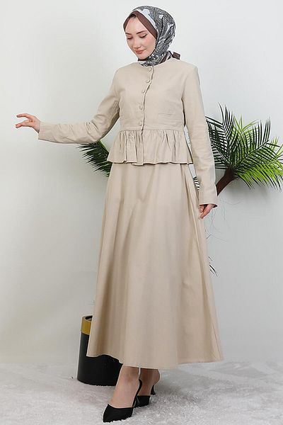 GİYZAMİLA Ruffled Suit Stone