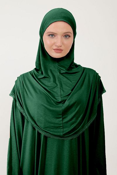 Sonbaharmoda Φόρεμα προσευχής Hijab Cotton Lace - Με μαντίλα, Ολόσωμο, Χτενισμένο Βαμβακερό Ύφασμα