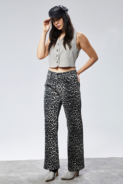 CEDY DENIM High Quality Women - Leopard Print Gray Cotton Palazzo Jean C613