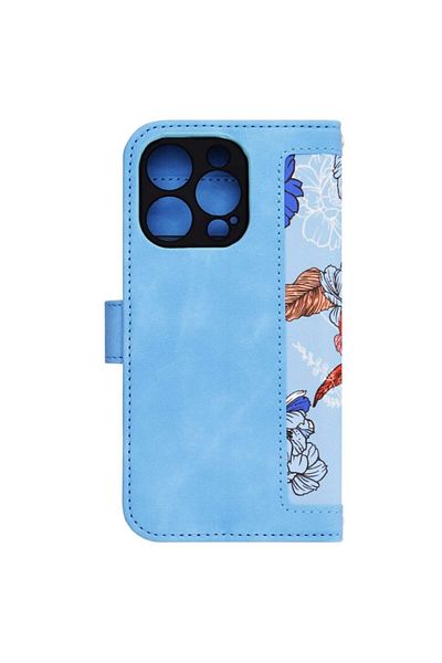 SKYDDAR INNOVATION Husă pentru iPhone 16 Pro, portofel floral, piele, suport, buzunare pentru carduri, albastră, set de autocolante