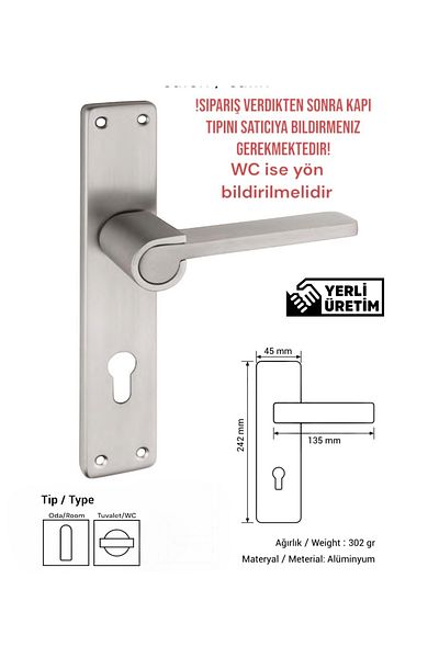 Üsküp Yapı & Mimarlık Leon Mirror Satin Door Handle