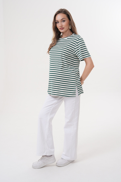 Miss Dünya Lissa Crew Neck Short Sleeve Striped Maternity and Maternity T-Shirt
