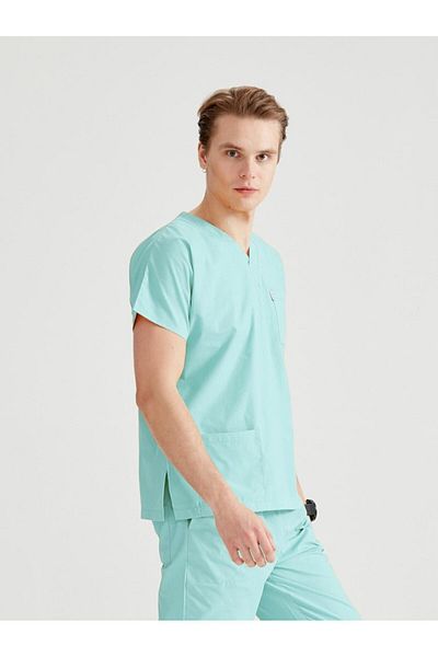 DEMOTEKS Costum medical verde mentă din elastan, pentru bărbați - Model Classic Flex
