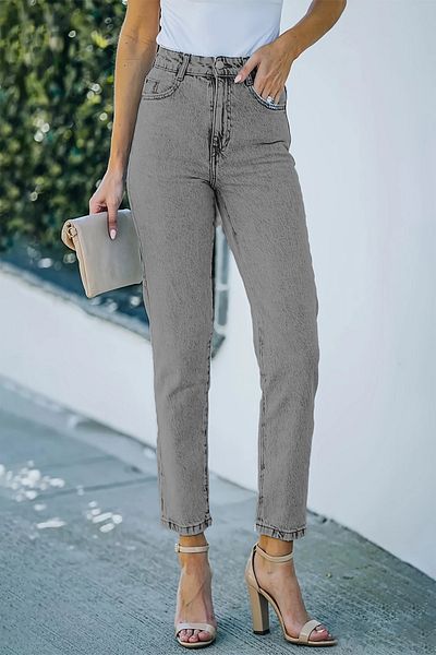 CEDY DENIM Дънки Mom Fit - Висока талия, Модел Boyfriend, Дамски дънкови панталони в киселинно сиво