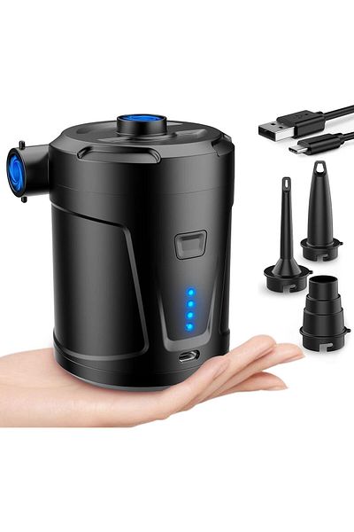 fulina Portable Electric Air Pump, With 3 Removable Nozzles, Suitable for Inflatable Equipment, Black