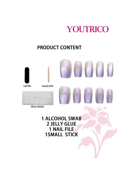 Youtrico Handmade press-on nails,Dreamy purple, Gradient cat's eye,S
