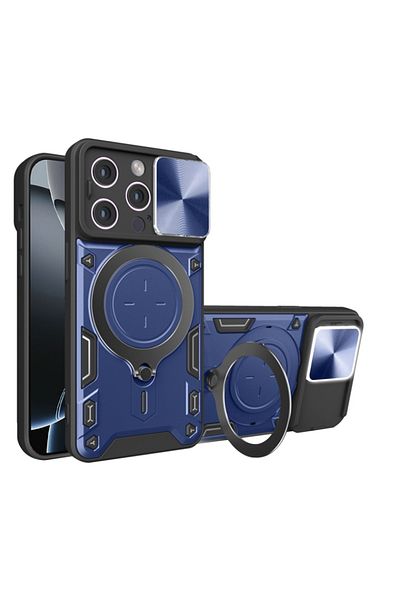 SKYDDAR INNOVATION Carcasă pentru iPhone 16 Pro, Camguard Pro, inel magnetic, protecție cameră, albastru, set autocolante
