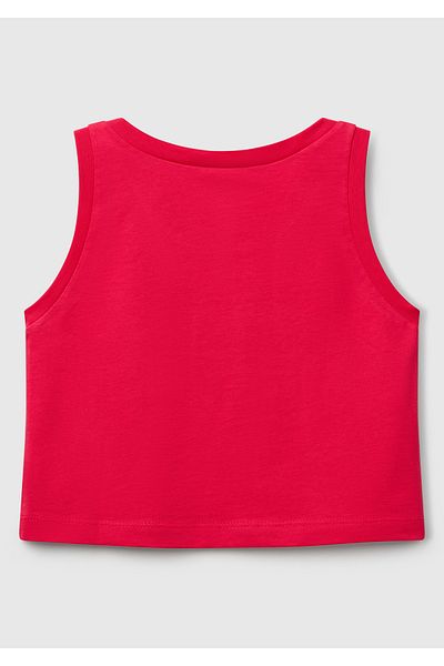 United Colors of Benetton Girl's Fuchsia Glitter Benetton Logo Printed Tank Top