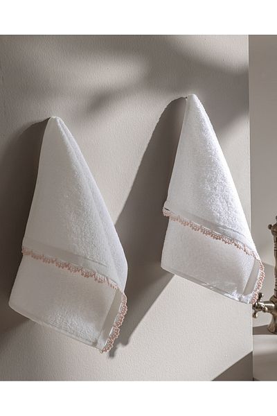 Madame Coco Bastienne Crochet 100% Cotton 2-Piece Hand Towel - White/Powder