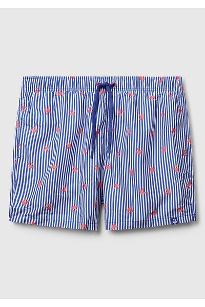 United Colors of Benetton Men's Blue Mix Patterned Drawstring Swim Shorts with Back Pocket Detail