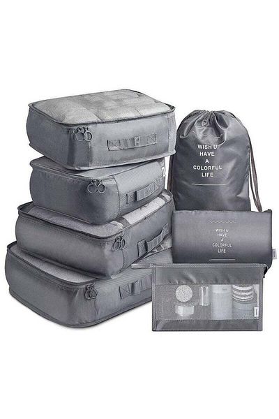 COOYA 7-piece clothing storage bag set,Oxford cloth,handle design,durable and waterproof,for travel gray