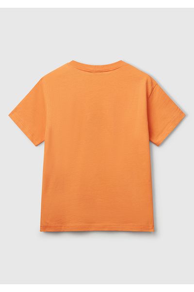 United Colors of Benetton Boy's Orange Benetton Logo Printed T-Shirt