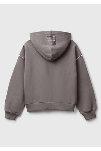 United Colors of Benetton Hanorac oversize cu fermoar și glugă pentru fetiță, antracit, cu logo-ul contrastant