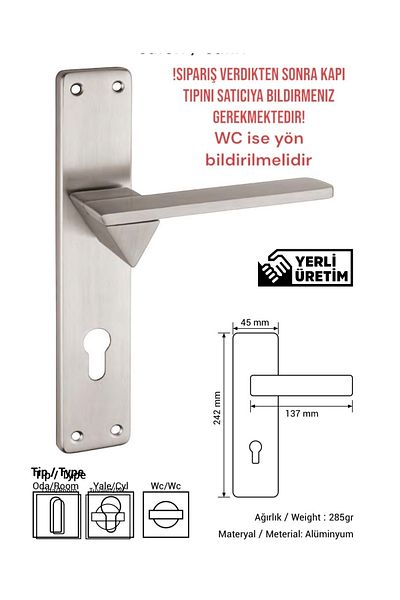 Üsküp Yapı & Mimarlık Laura Mirrored Satin Door Handle