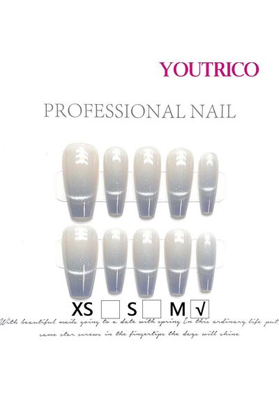 Youtrico Handmade press-on nails,Fine flash, Gradient purple,medium long ladder,M