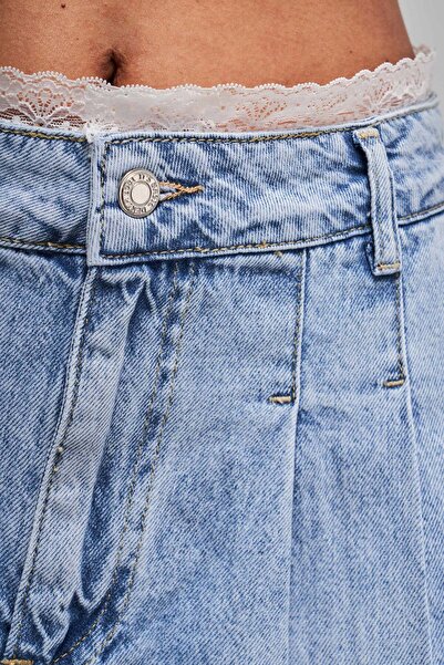 its basic Жіноча снігова спідниця кольору D-4s5-3 з мереживними деталями та плісированою міні-довжиною, дизайн джинсової спідниці