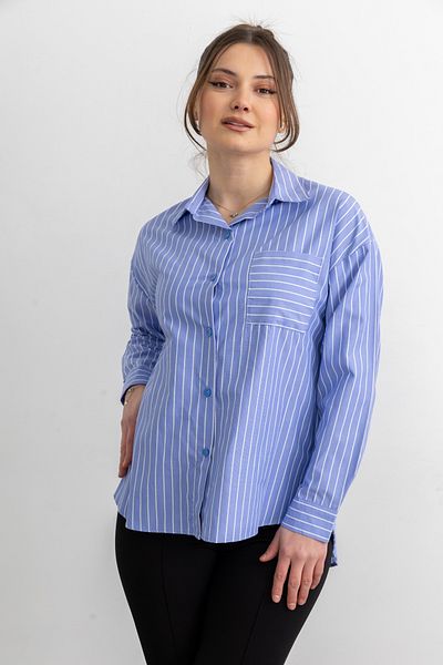 TUĞBA ERGÜL Women's Striped Pocket Sweatshirt Cotton Fabric Blue Shirt 1346