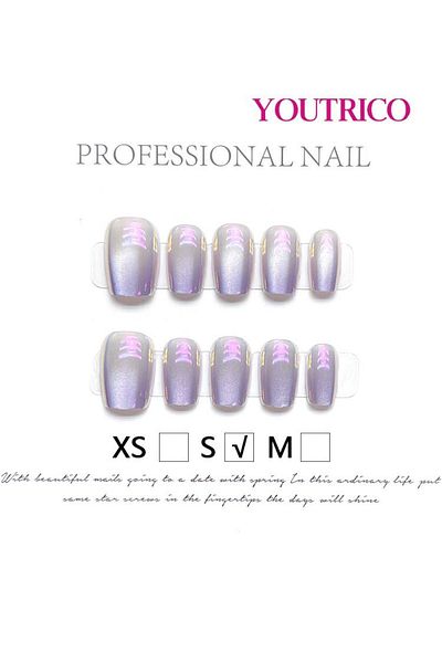 Youtrico Handmade press-on nails,Dreamy purple, Gradient cat's eye,S