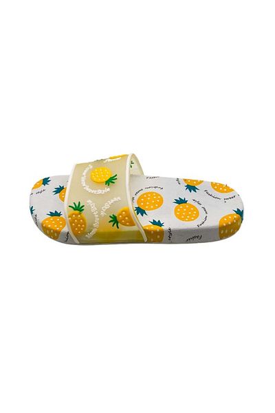 GEZER Beach slippers, white/yellow, pineapple print, size 40, 26 centimeters