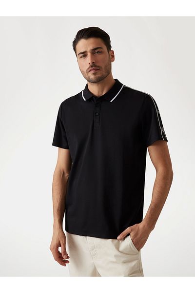 Guess Ανδρικό μαύρο μπλουζάκι Ss Quattro G Tape Polo M4yp40kars0-jblk