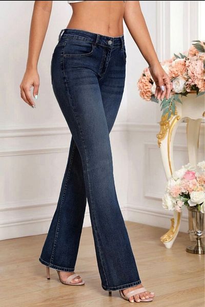 CEDY DENIM Висококачествени дамски еластични дънки с 5 джоба и ниска талия C619-Тъмносини