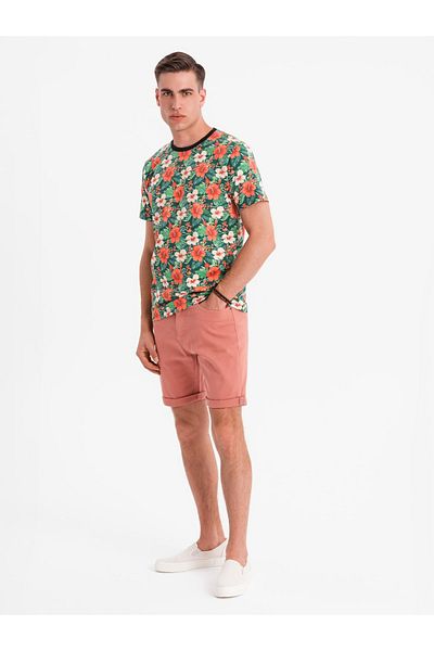 OMBRE Klassische Herren-Jeansshorts mit hochgekrempeltem Bein - Koralle V6 OM-SRDS-0162 XXL