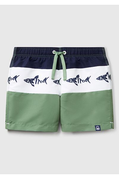 United Colors of Benetton Boy's Green Mix Patterned Drawstring Swim Shorts