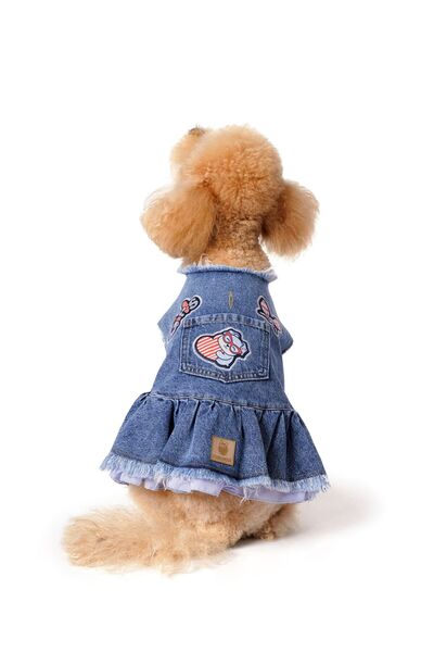 fouramour Mavi Etekli Koyu Kar Yıkama Denim Köpek Elbisesi "Girls"