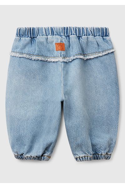 United Colors of Benetton Baby Denim Logo Drawstring Denim Pants with Elastic Waist and Leg