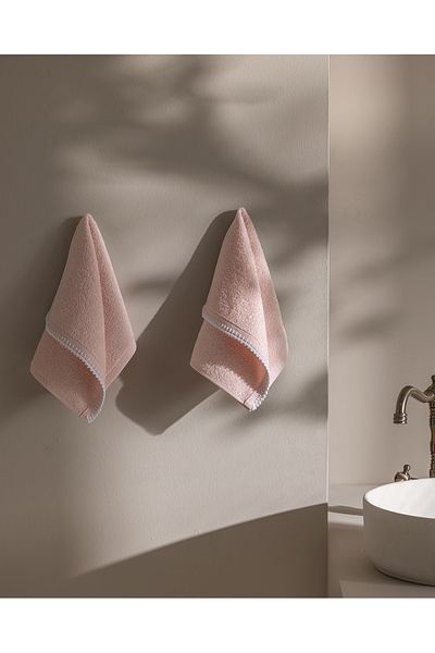 Madame Coco Aveline Crochet 100% Cotton 2-Piece Hand Towel - Powder/White