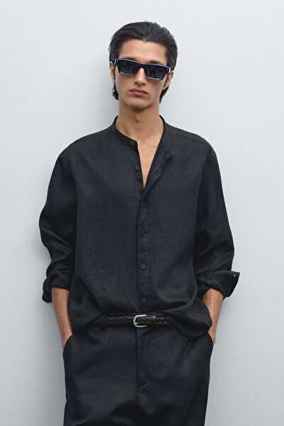 Massimo Dutti %100 keten regular fit hakim yaka gömlek