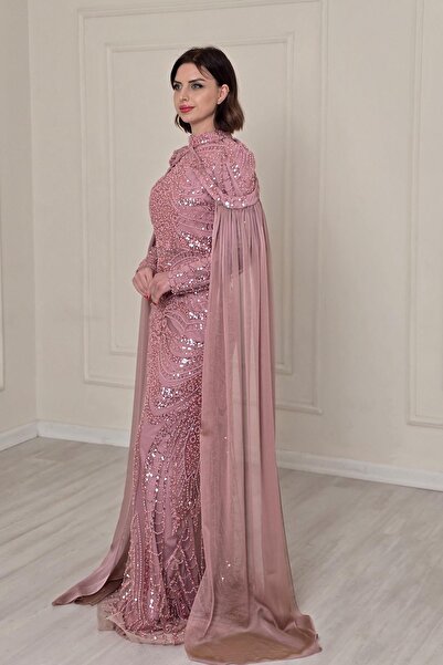 Yonca Moda Evi Pudra Şifon Pelerin Detaylı T.Abiye 9011