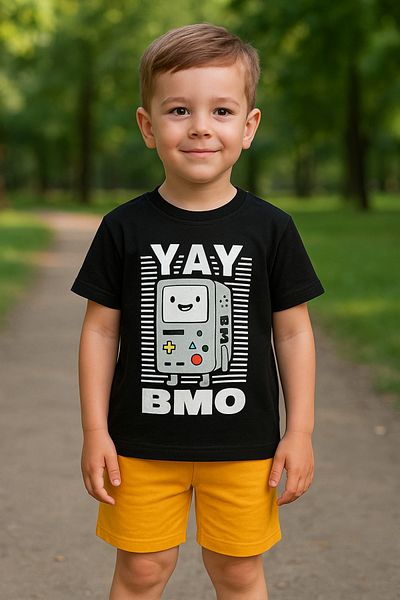 TRENDİMİZBİR Boy's Yellow Shorts Black T-Shirt Set – Retro Game Console Themed Summer Set