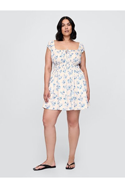 GAP Kadın Çok Renkli Desenli Smocked Mini Elbise