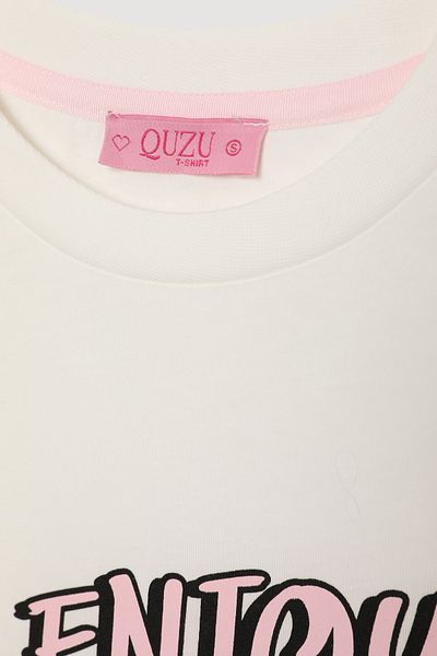 Quzu Colorful Cocktail Printed Short Sleeve T-Shirt Ecru