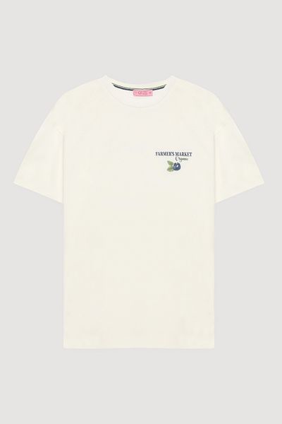 Quzu Blueberry Printed T-Shirt Ecru