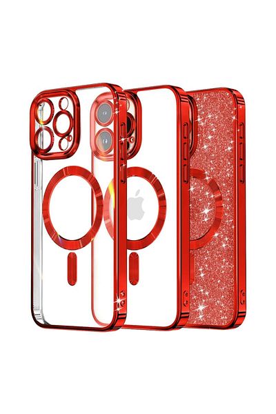 SKYDDAR INNOVATION Case for iPhone 16 Pro Max, Luxury Glitter Magsafe, Antishock, Removable Back, Red, sticker set