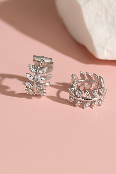 Gümüş Vadisi Kadın 925 Ayar Zirkon Taşlı Yapraklı Taç Küpe